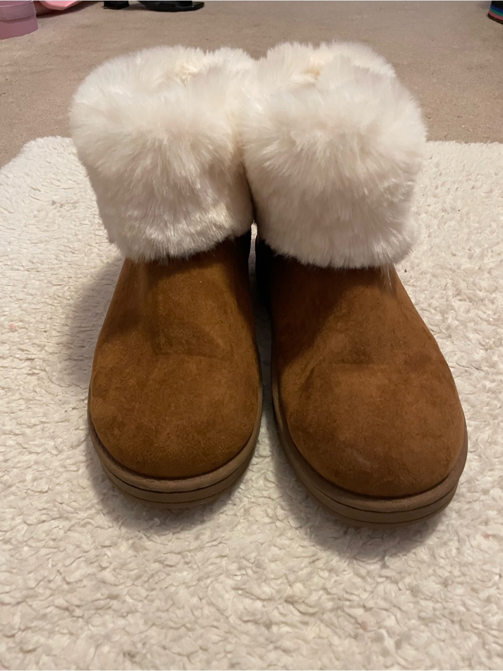 Women's Chestnut Suede Faux-Fur Cuff Slip-On Boots